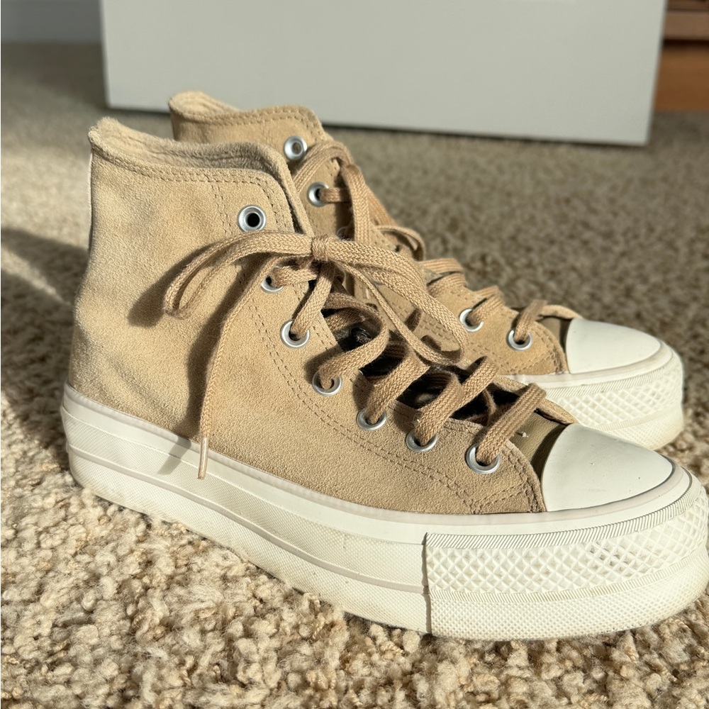 Converse Tan Suede High-Top Platform Sneakers